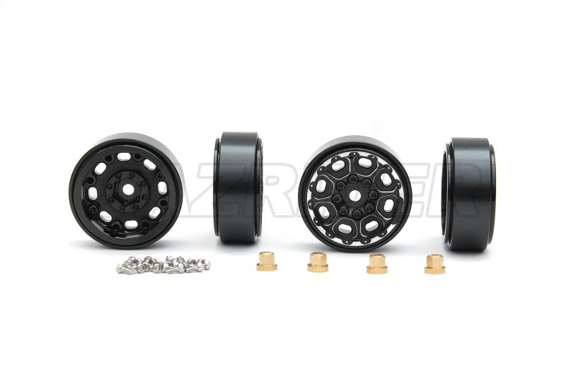 Axial Racing SCX24 Aluminum 1.0'' Beadlock 8 Spokes Wheels (Black,4pcs) w/Brass Ring