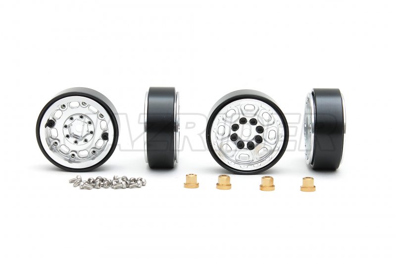 Axial Racing SCX24 Aluminum 1.0\' Beadlock 8 Spokes Wheels (Silver,4pcs) w/Brass Ring