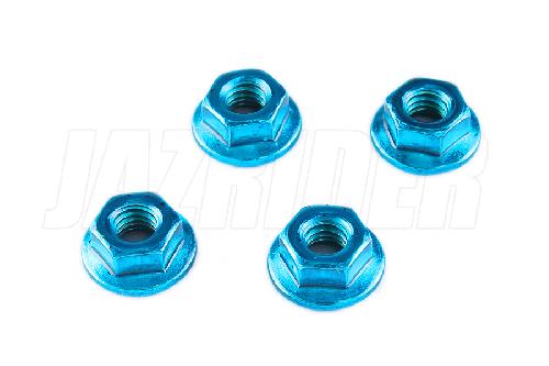4mm Flanged Lock Nuts (4 Pcs) - Light Blue - Jazrider M4-LNF-LB