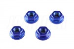 4mm Flanged Lock Nuts (4 Pcs) - Blue - Jazrider M4-LNF-DB