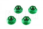 4mm Flanged Lock Nuts (4 Pcs) - Green - Jazrider M4-LNF-GR