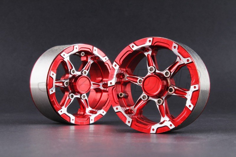 Aluminum 1.9\'\' Beadlock 6 Spokes Wheels (TYPE D) - Red